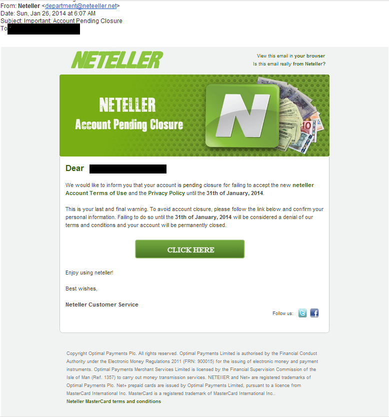 Neteller - Podvodný e-mail hackerů
