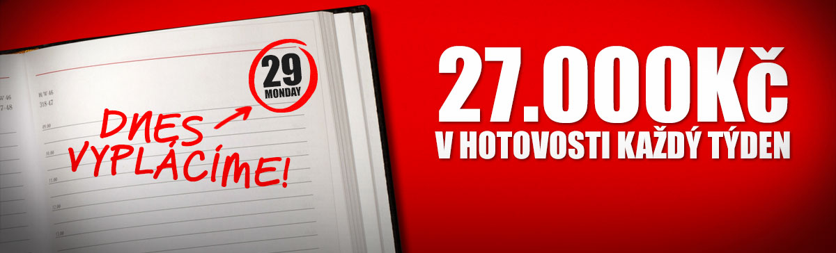 Winmasters rozdává každý týden 27 000 Kč v hotovosti!