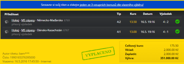 Nejlepší tikety: Německo s Dánskem vyhrály 350 tisíc