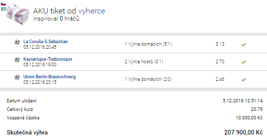 Tipér vsadil desítku a vyhrál 207 litrů!