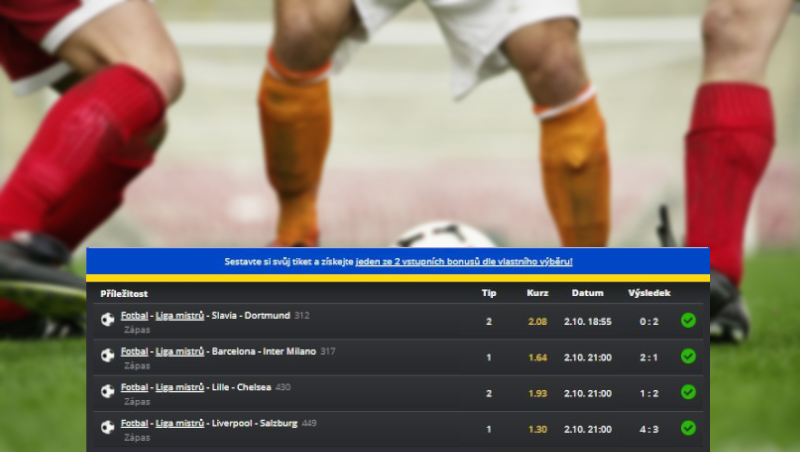 Rozbor tiketu: Kvarteto zápasů z Champions League včetně prohry Slavie znásobilo tipérův vklad 8,5x!