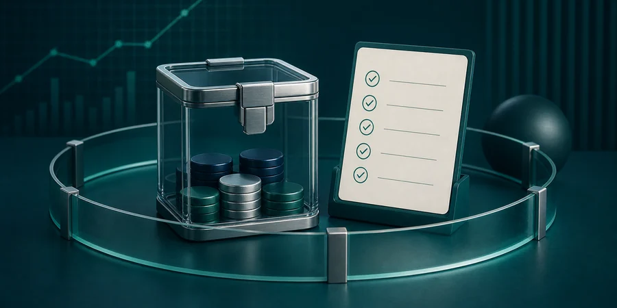 Omezený počáteční bankroll v bezpečné nádobě vedle kontrolního seznamu