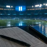 Odložený fotbalový zápas a sázkový tiket v dešti
